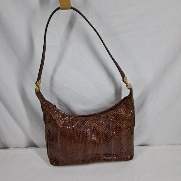 Vtg Morris Moskowitz Brown Genuine Reptile Shoulder Purse - Picture 4 of 16